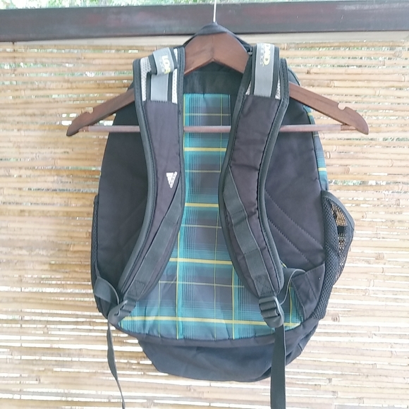 Adidas Black Green Plaid Large Backpack - Picture 6 of 11